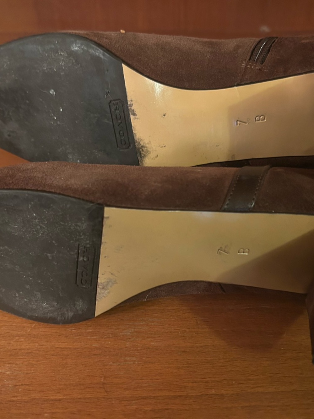 Coach Hillary style Women's Brown Suede Ankle Boots - Classic Zip & Block Heel, - Picture 4 of 6
